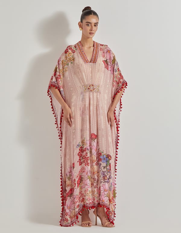 Multicolor Floral Printed Georgette Kaftan — Kavita Bhartia