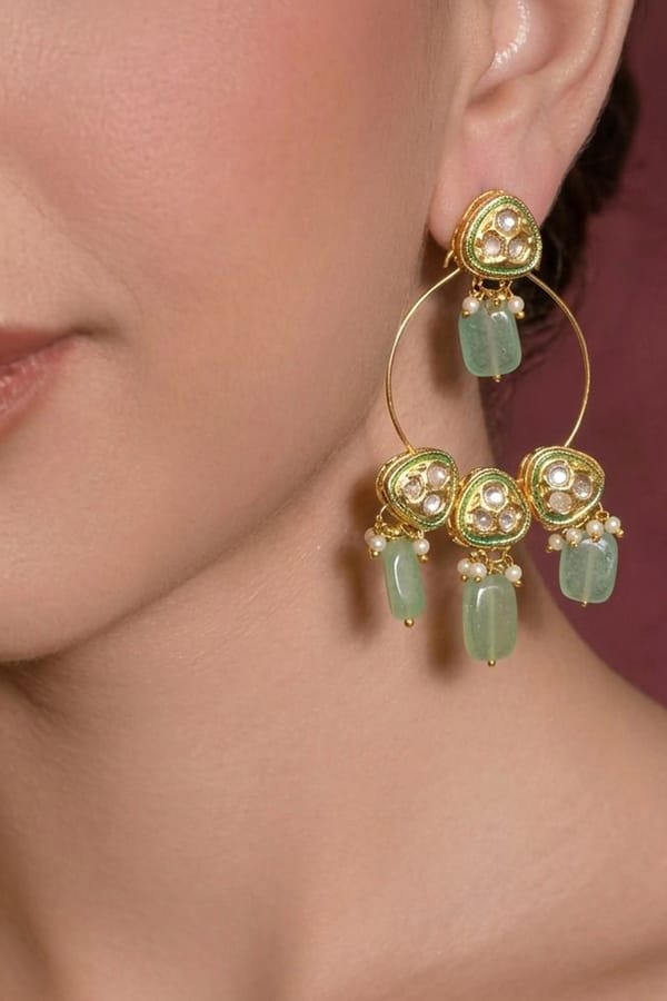 Light Green Hoop Chandbalis — Beauty Spot Jewellery