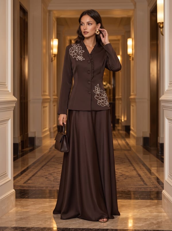 Embellished Blazer And Skirt Set — Caran