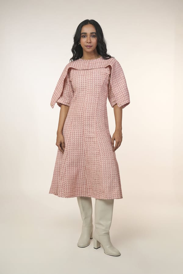 Pink Tweed Fit and Flare Midi Dress — 9899