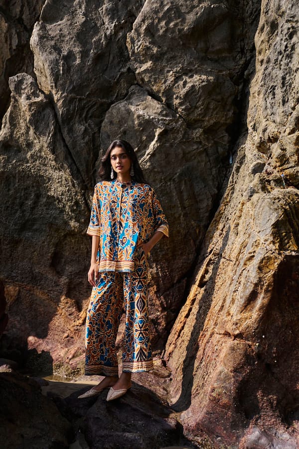 Multi Abstract Floral Printed Straight-Leg Trousers — Dash and Dot