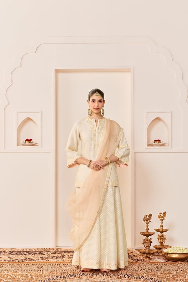 REHMA - SHORT KURTA WITH SHARARA AND DUPATTA — Sheetal Batra