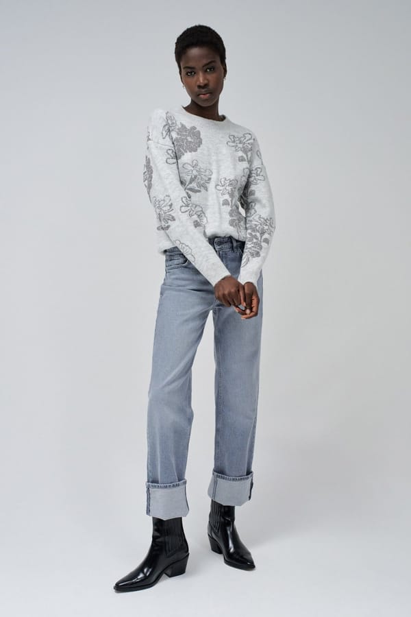 Medium Grey Floral Jacquard Jumper with Subtle Shimmer — SALSA JEANS