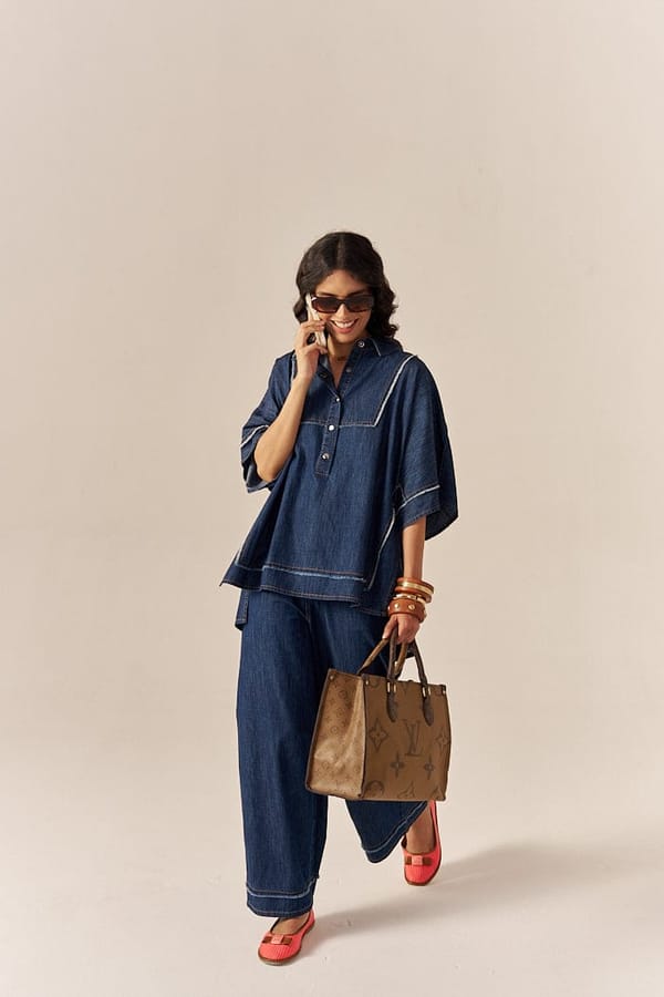 Blue Denim Anti-Fit Shirt and Flared Pants Co-ord Set — Spacelines