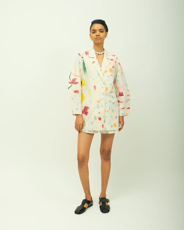 Off-White Abstract Print Shirt and Shorts Co-ord Set — Ofrida