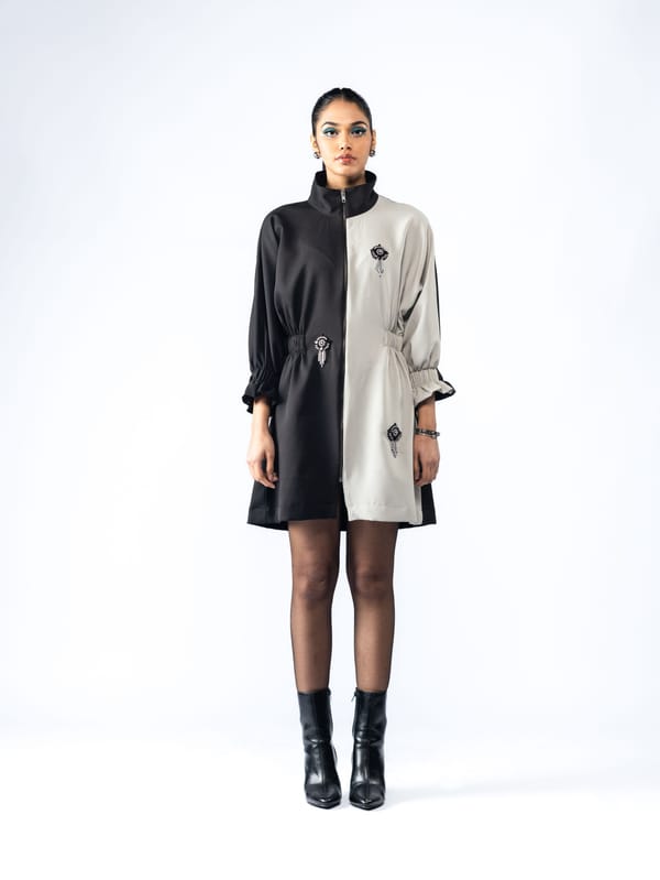 Black and Grey Colorblock Zip-Front Mini Dress — Ang-sa