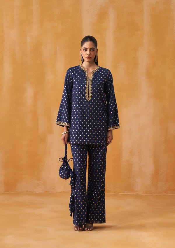 Begum Co-ord Set with Potli (Navy) — AMOSHI