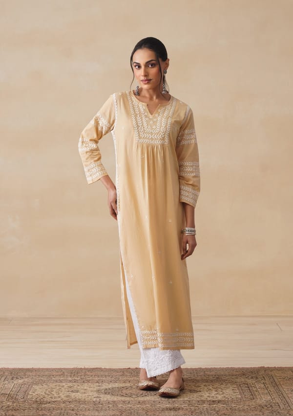 Adila Chikankari Solid Women'S Long Kurta — House Of Chikankari