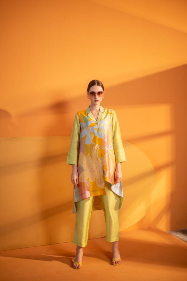Green & Yellow High Low Kurta Set — CLOS