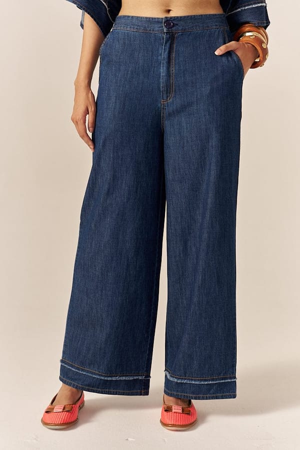 Blue Mid-Rise Anti-Fit Flared Denim Trousers — Spacelines
