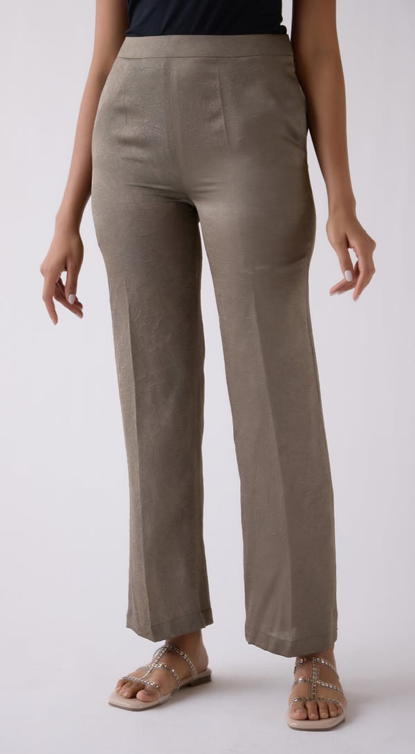 Grey High-Rise Straight-Leg Trousers with Side Zip — Basanti Kapde aur Koffee