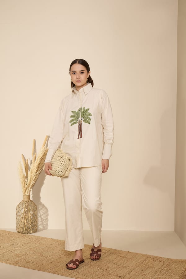 Oat Milk White Cotton Poplin Shirt and Pant Co-ord Set — GAIMA LABEL