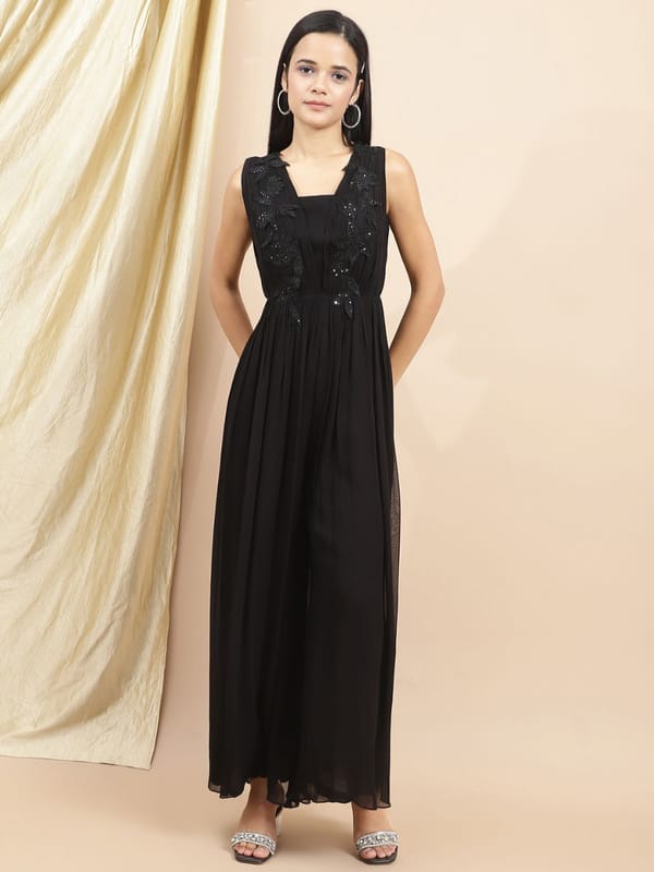 Black Embroidered Jumpsuit — EWOKE STUDIO