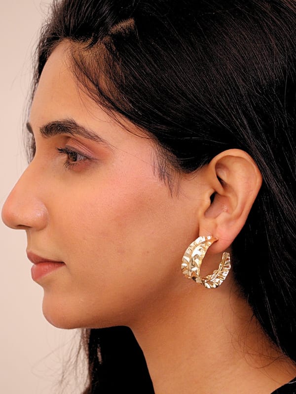 Hemaya Beaten Hoop Earrings 18K Gold Plated — Viana Jewels