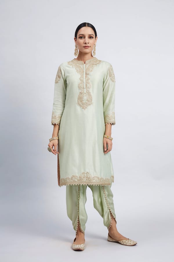 Aabisah- Mint Green Embroidered Kurta With Dhoti — Sheetal Batra