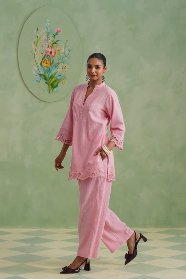 Rose Cutwork Lace Co-ord Set — KORAH STITCH