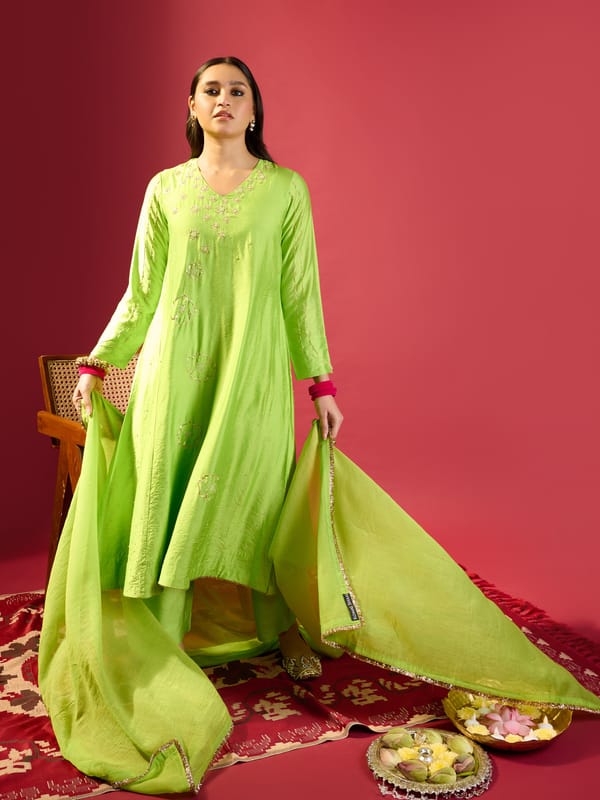Parrot Green Kali Kurta Set — KOMAL SHAH