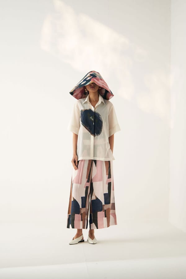 White Sheer Dobby Cotton Shirt with Front Applique — Ofrida