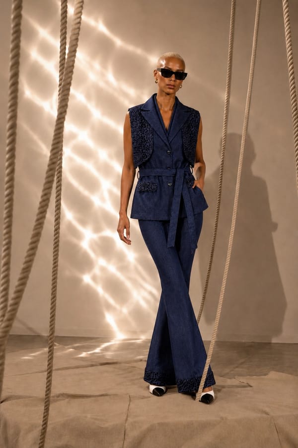 Beyonce Embossed Denim Coord Set with Belt — AKSH
