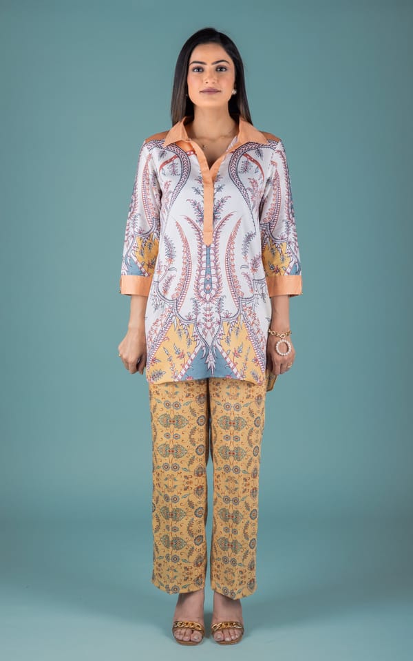 Yellow and White Printed Cotton Co-ord Set — NEETIKA CHOPRA