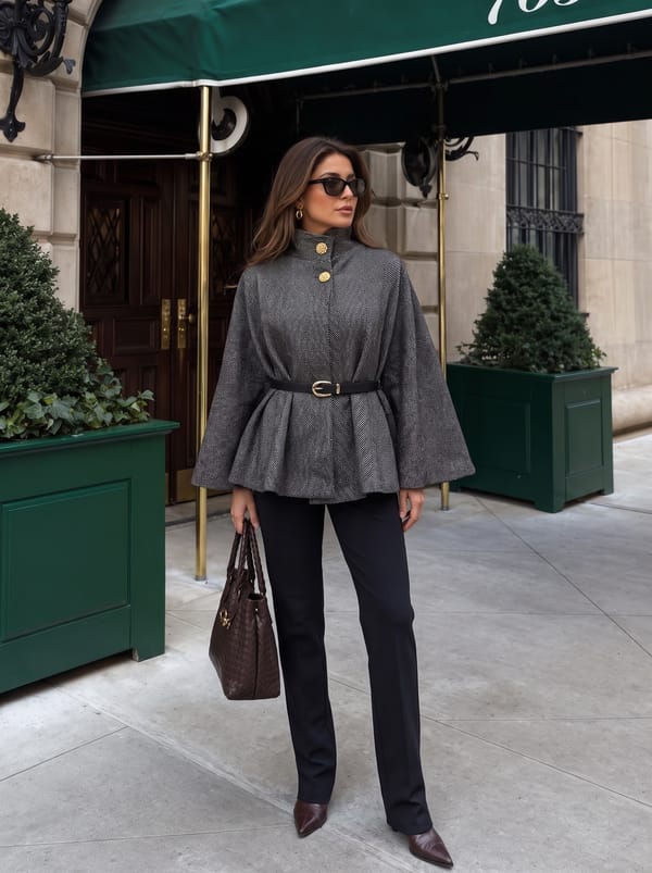 Belted Cape Knit Jacket — LUSTRIN