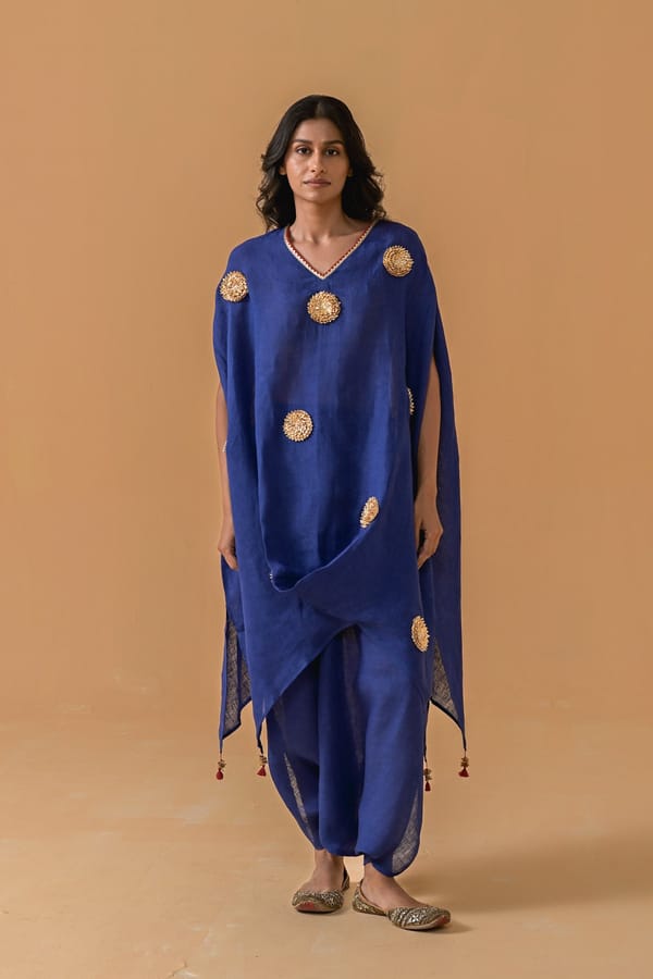 Cobalt Blue Gota Cape and Salwar Co-ord Set — YELL