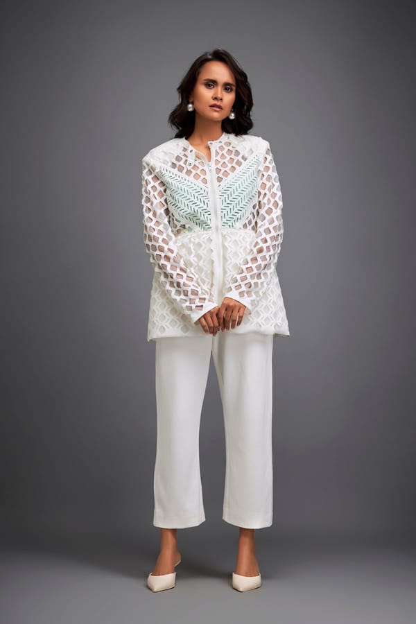 Semi-Sheer Geometric Cutout Jacket — Deepika Arora