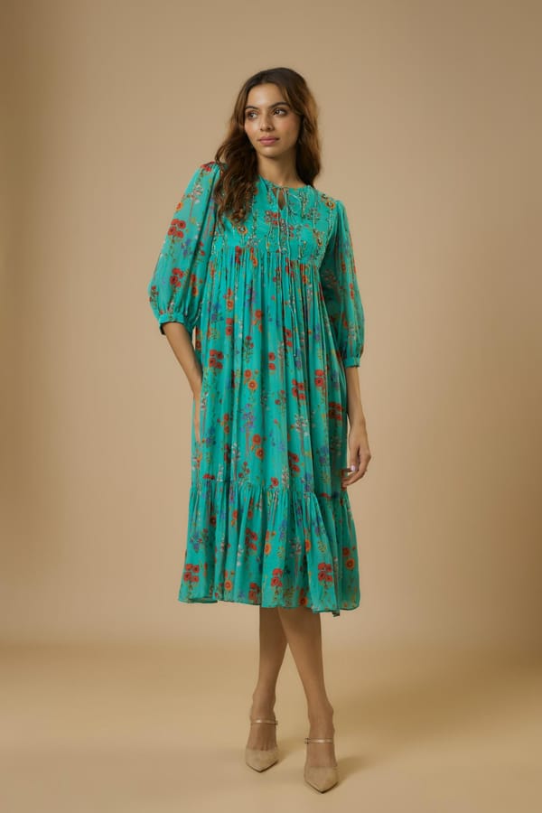 Blue Floral Midi Dress — EWOKE STUDIO