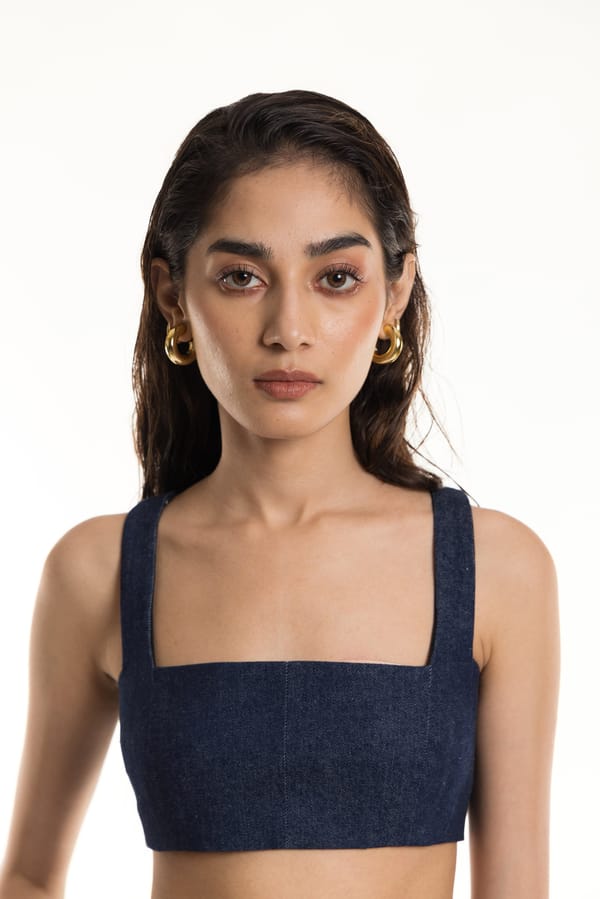 Denim Blue Square-Neck Bustier Crop Top — Studio MuGu