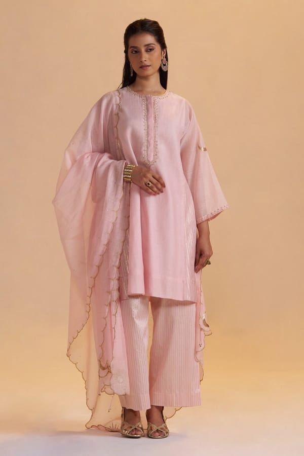 Rose Quartz Chanderi Silk Embroidered Kurta Set — Ganga Fashions Pvt Ltd