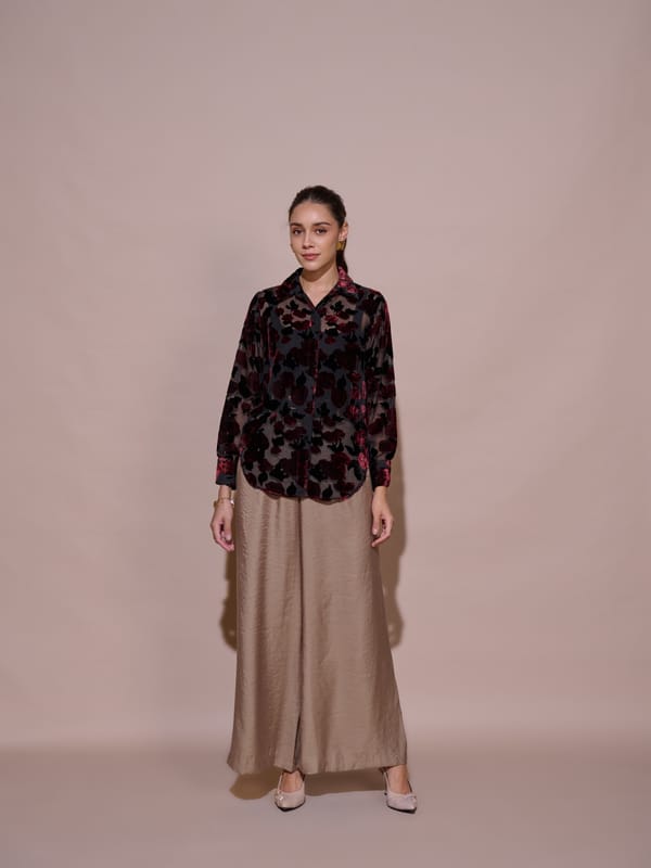 Black Sheer Mesh Shirt with Velvet Floral Overlay — Style Island