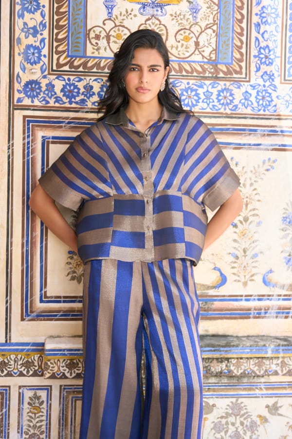 Benares Tissue Striped Peplum Shirt — Dash and Dot