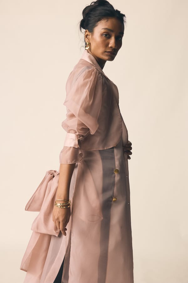 Dusky Pink Sheer Organza Trench Coat with Belt — Unrush