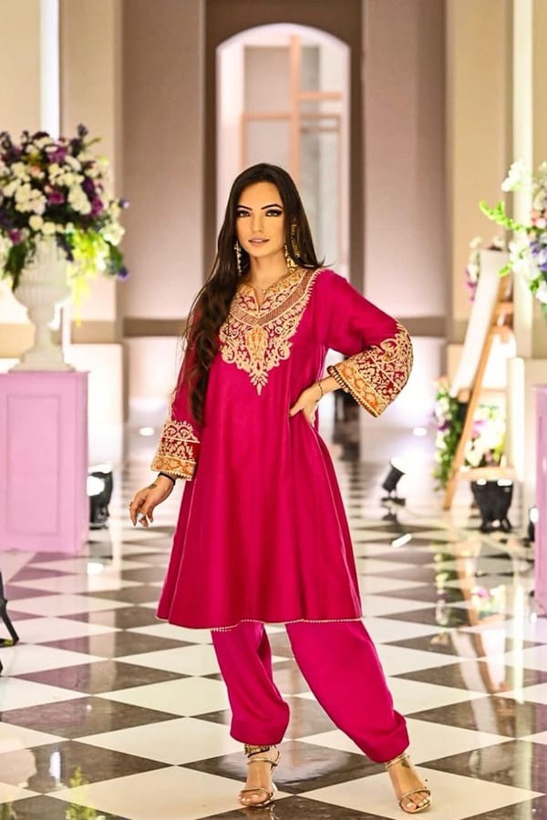 Hot Pink Kalidaar Choga Kurta Set with Salwar — Sheetal Batra