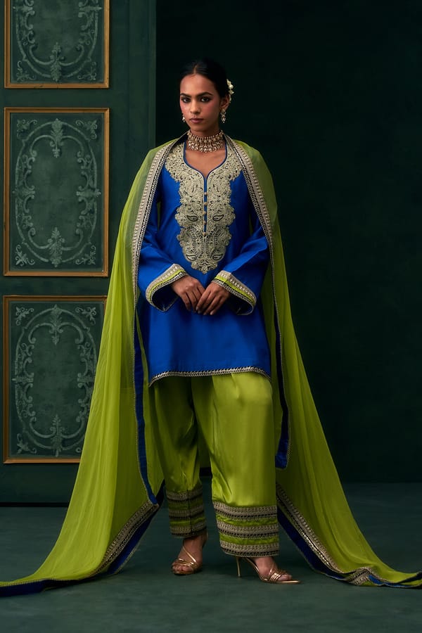 Aafiya Chanderi Satin Embroidered Suit Set — NEETIKA CHOPRA