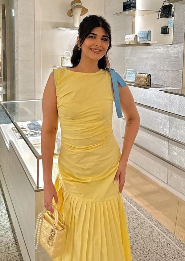 Yellow Sleeveless Ruched Midi Dress with Pleated Hem — OSE STUDIO