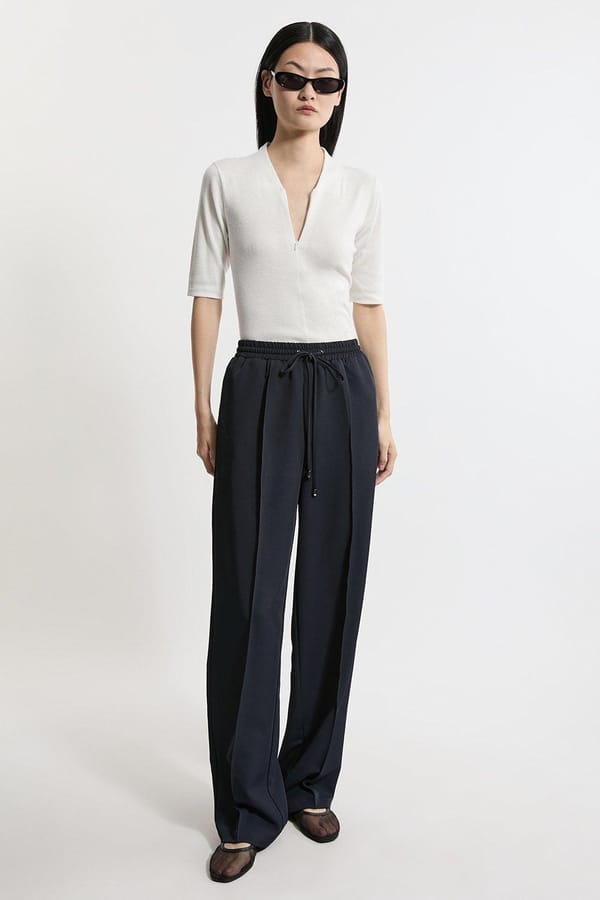 Navy High-Rise Wide-Leg Drawstring Trousers — KAREN MILLEN