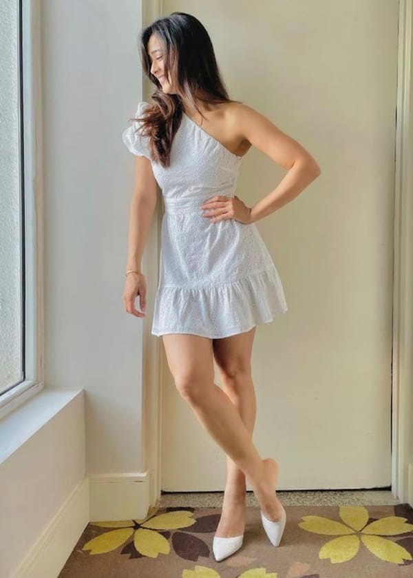 White One-Shoulder Eyelet Mini Dress with Puff Sleeve — Designs by Queen Bee