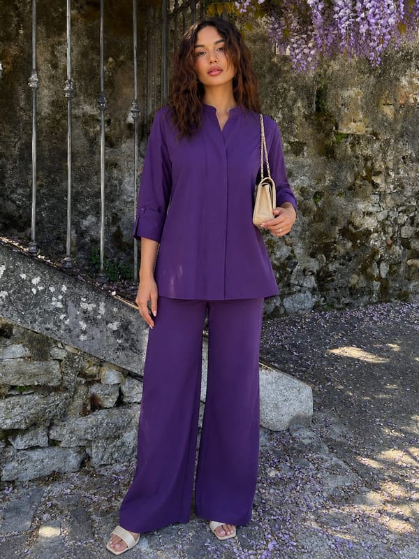 Poplin Deep Purple Oversized Co-ord Set — Femmella