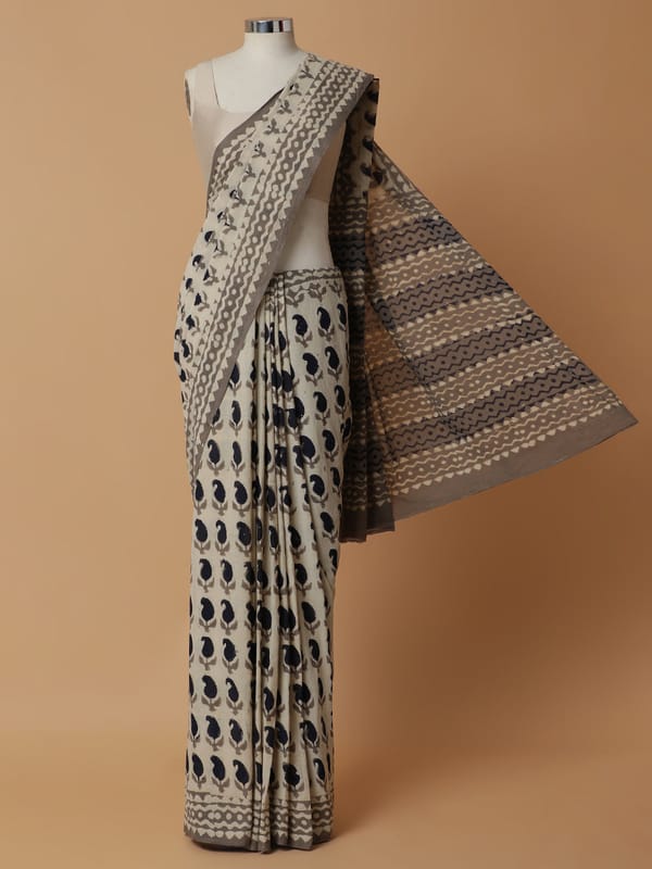 Hand Block Printed Oyster Grey Cotton Mulmul — BINKS