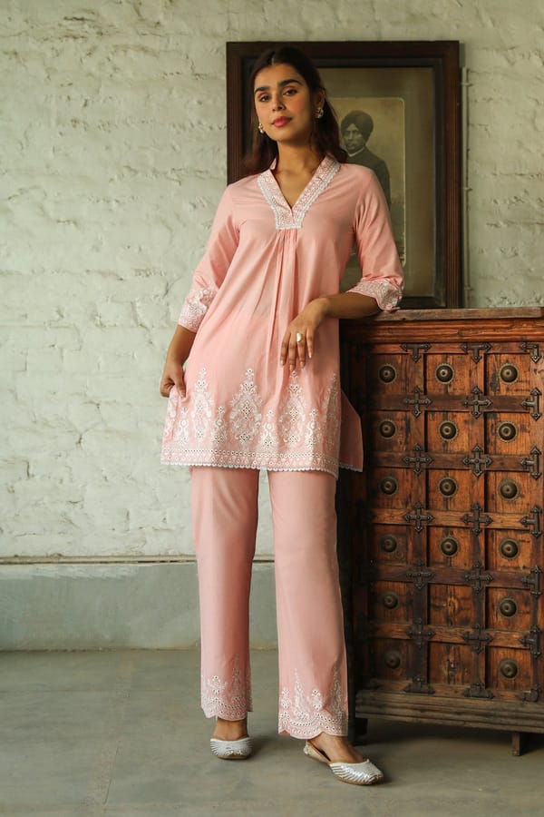 Pink Embroidered Straight Kurta Set with Dupatta — INCHING INDIA