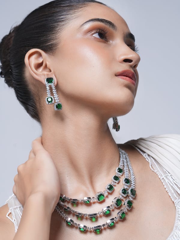 Designer American Diamond Triple Layered Necklace — Cao Jewellery