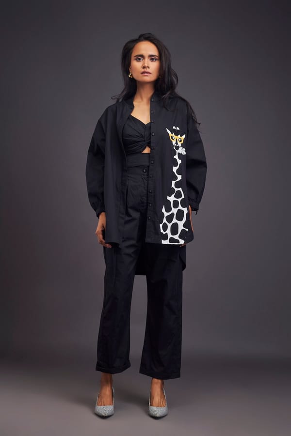 High-low Shirt & Pants Co-ord Set With Patchwork — Deepika Arora