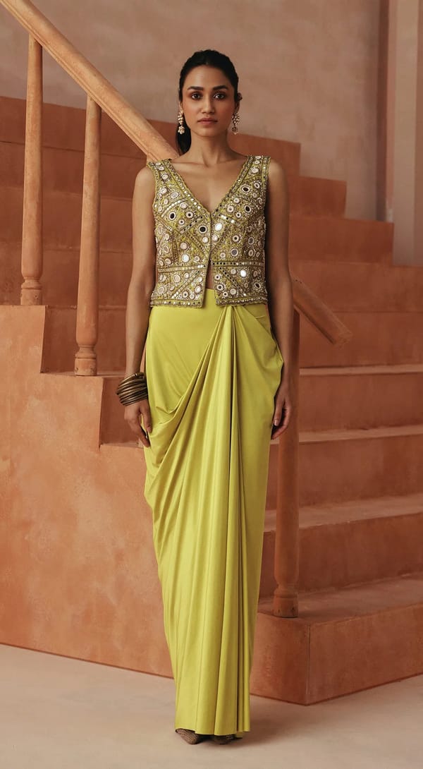 Atelier Embroidered Draped Set — Basanti Kapde aur Koffee
