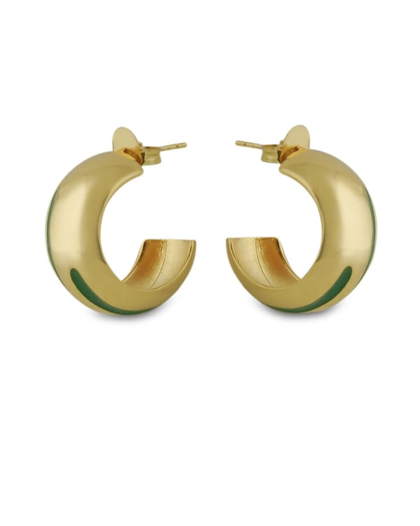 Luna Green Enamel Gold Hoops — Varnika Arora