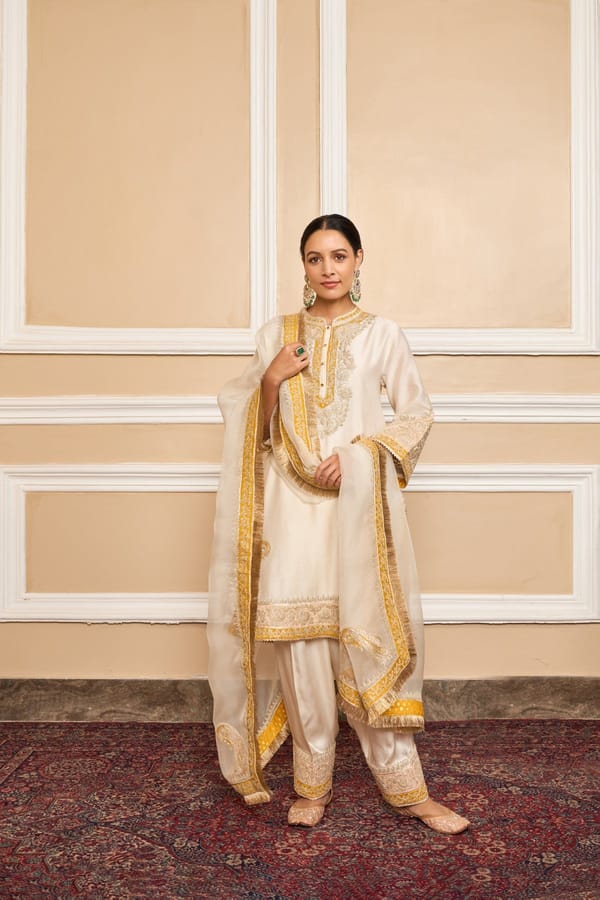 Daisy Ivory Embroidered Kurta Set with Salwar and Dupatta — Sheetal Batra