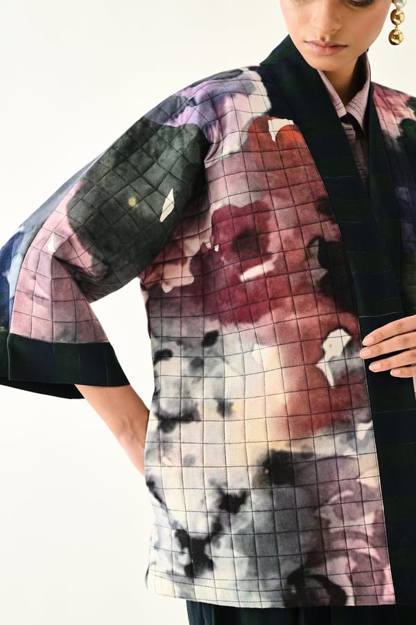 Multicolor Quilted Floral Open-Front Jacket — Ofrida