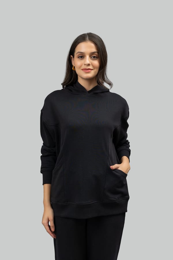 Black Oversized Pullover Hoodie in Cotton Terry — Necesera