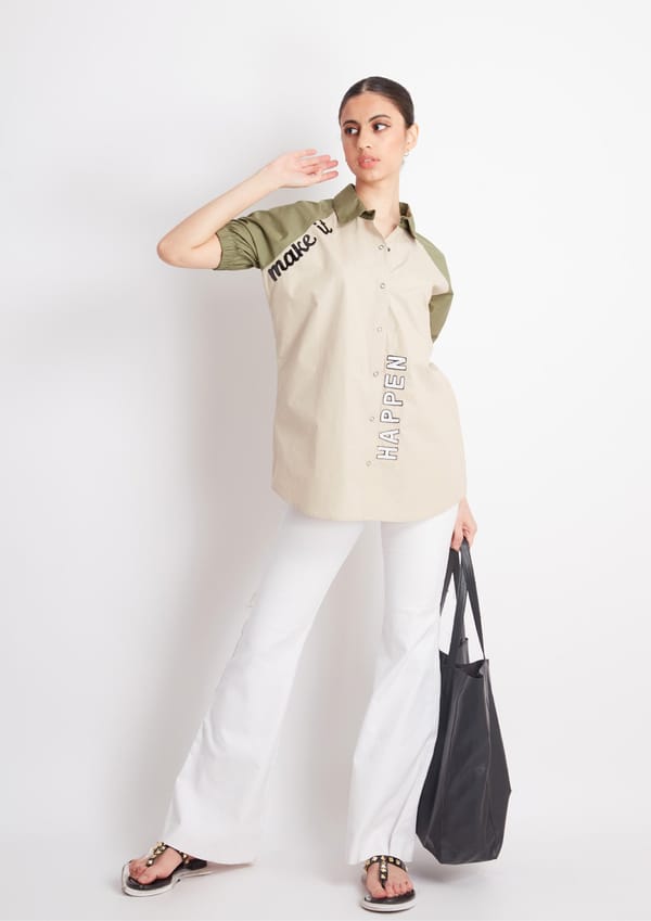 Beige Comfort Fit Cotton Shirt — Richa Goenka