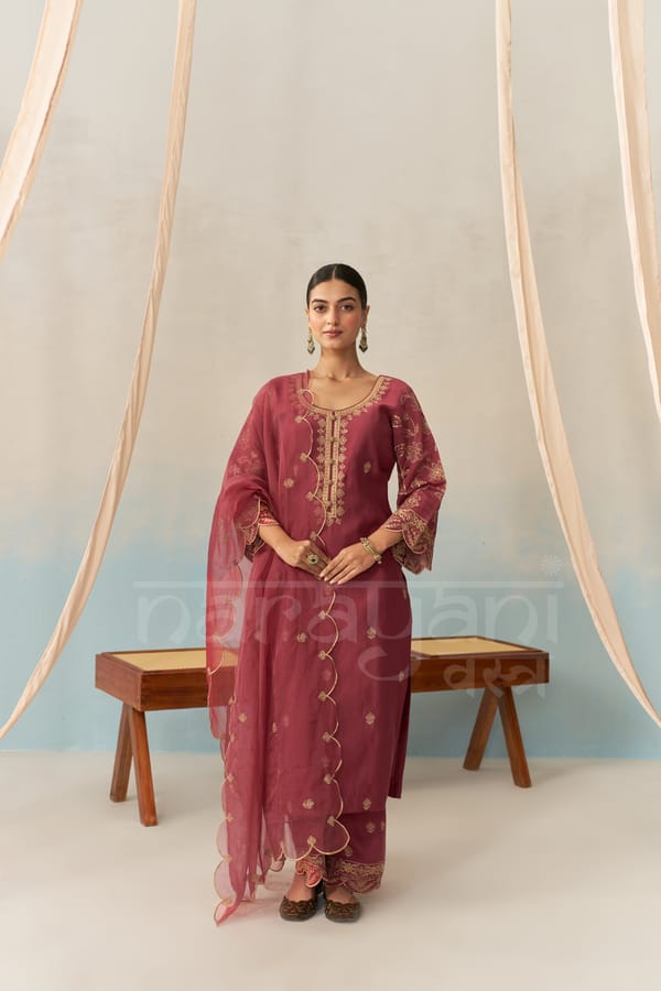 HUSNA - Burgundy Chanderi Suit Set — NARAYANI VASTRA